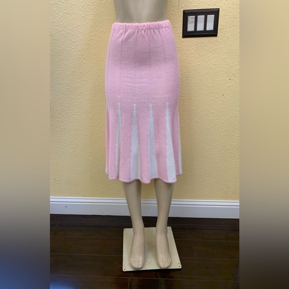 VTG Pink & White Size 12 Knit 🧶 Sweater Top & Full Knee Length 2pc Skit Set - Picture 3 of 13
